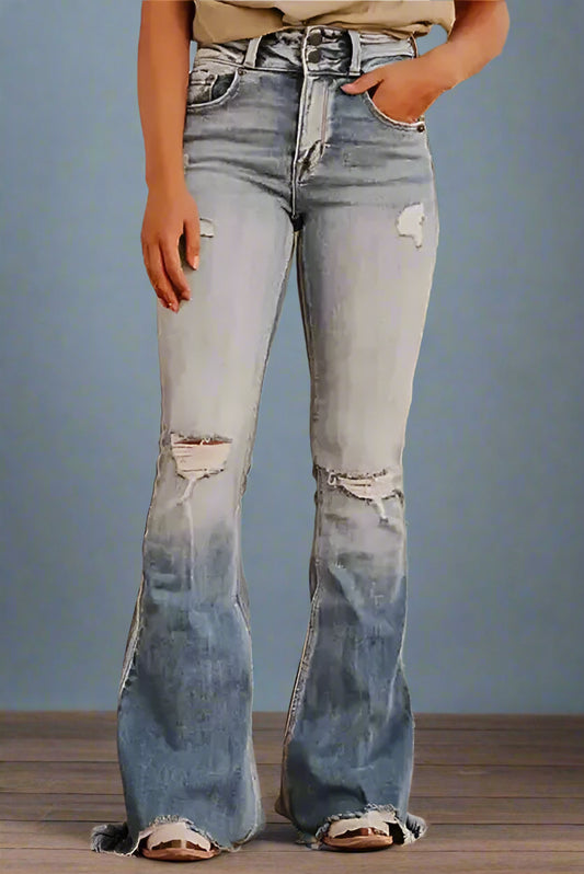 Vintage Ripped Raw Edge Flare Jeans-0