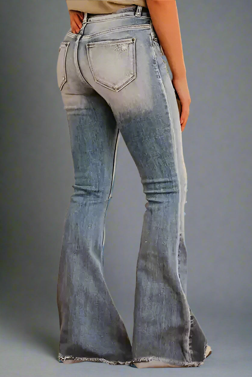 Vintage Ripped Raw Edge Flare Jeans-1
